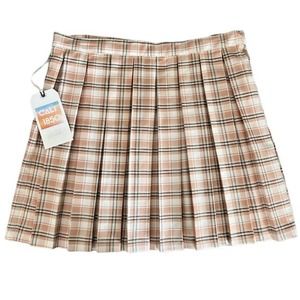 CALI 1850 Plaid Pleated Skirt w/ Side Zipper Jr Women's Size L Pink Brown
